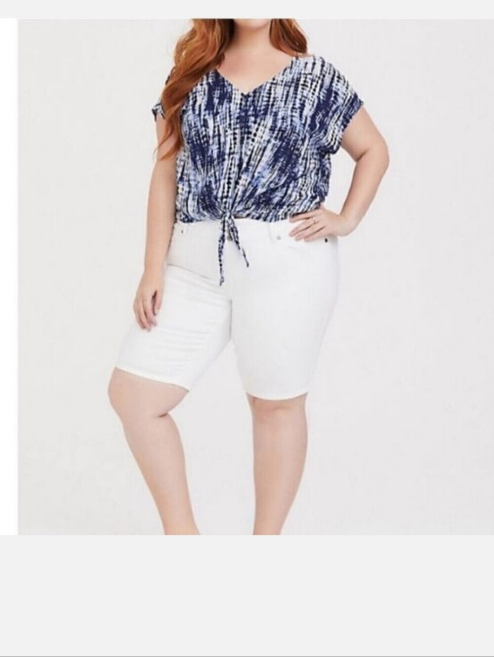 torrid Navy and White Tie-Dye V-Neck Tunic with Front Tie
